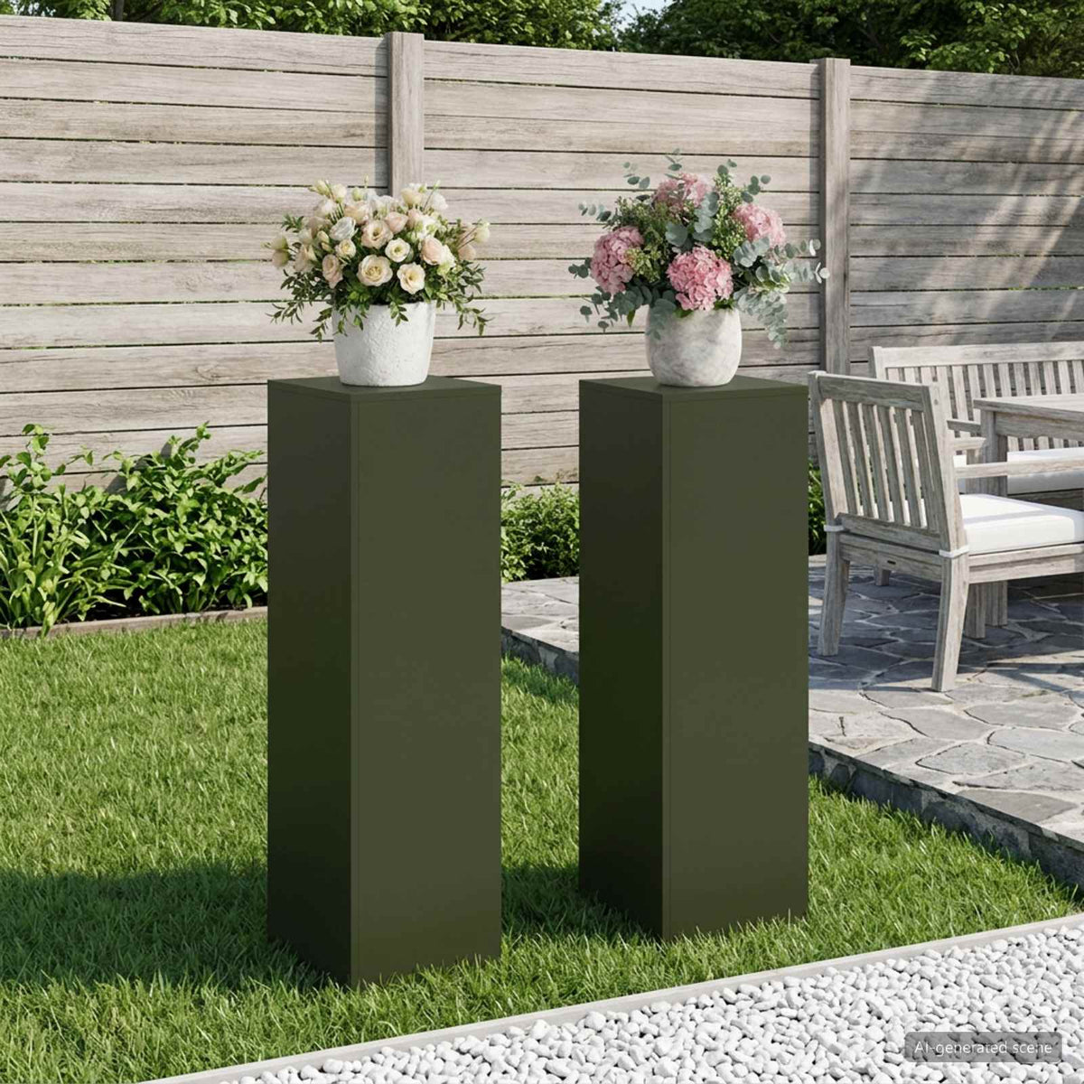 Plant Stand 2 pcs 30 x 30 x 40 cm Steel Olive Green 2x (30 x 30 x 100 cm)