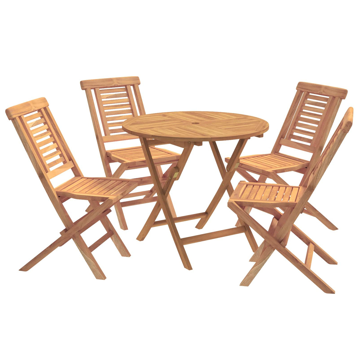 5 Piece Folding Garden Bistro Set Natural Solid Teak Wood without armrest Round