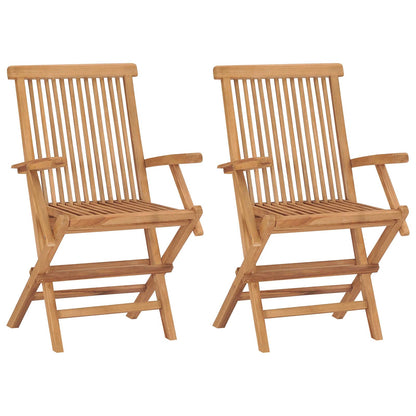 3 Piece Folding Garden Bistro Set Natural Solid Teak Wood with armrest 2-Seater Round