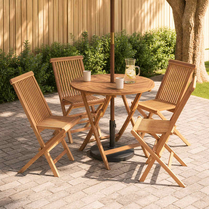 3 Piece Folding Garden Bistro Set Natural Solid Teak Wood without armrest 4-Seater Round