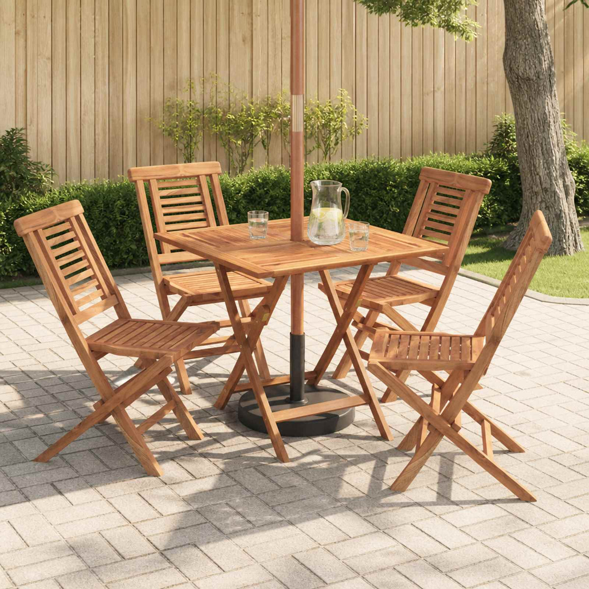 5 Piece Folding Garden Bistro Set Natural Solid Teak Wood without armrest Square