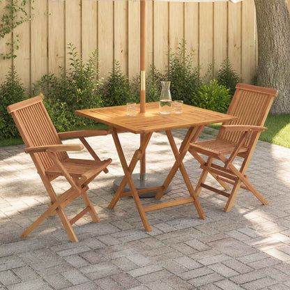 3 Piece Folding Garden Bistro Set Natural Solid Teak Wood with armrest 2-Seater Square