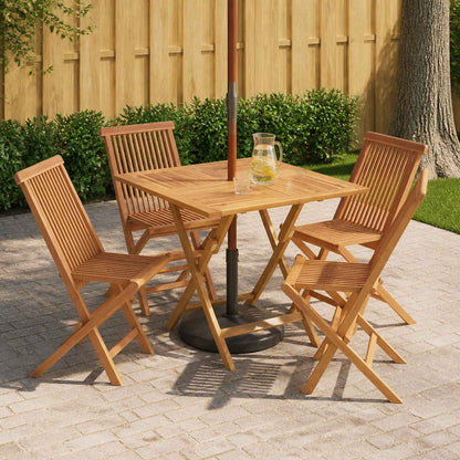 3 Piece Folding Garden Bistro Set Natural Solid Teak Wood without armrest 4-Seater Square