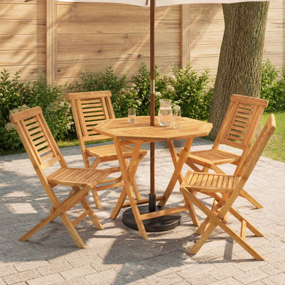5 Piece Folding Garden Bistro Set Natural Solid Teak Wood without armrest Octagon