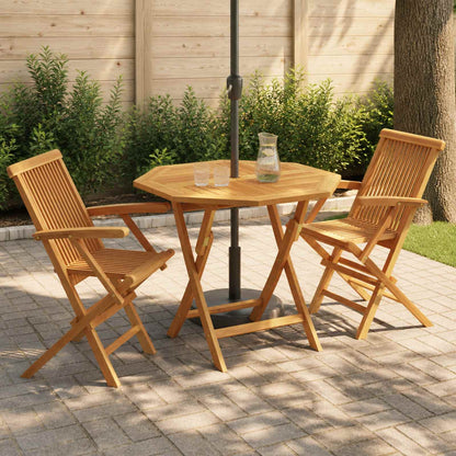 3 Piece Folding Garden Bistro Set Natural Solid Teak Wood with armrest 2-Seater Octagon