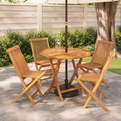 3 Piece Folding Garden Bistro Set Natural Solid Teak Wood without armrest 4-Seater Octagon