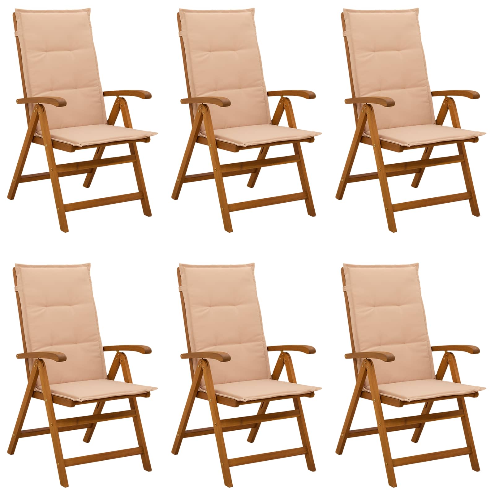 vidaXL Reclining Garden Chairs 6 pcs Natural Solid Acacia Wood 1