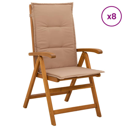 Reclining Garden Chairs Natural Solid Acacia Wood 8 with taupe cushion