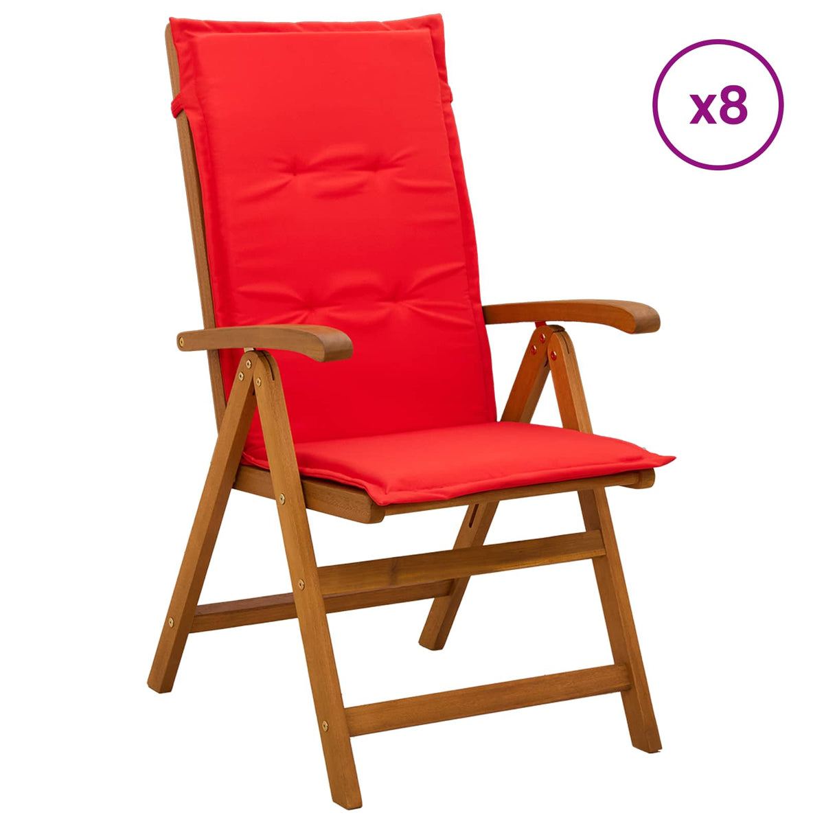 Reclining Garden Chairs Natural Solid Acacia Wood 8 with red cushion