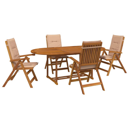 5-Piece Garden Dining Set Natural Solid Acacia Wood 4-Seater Beige Oval