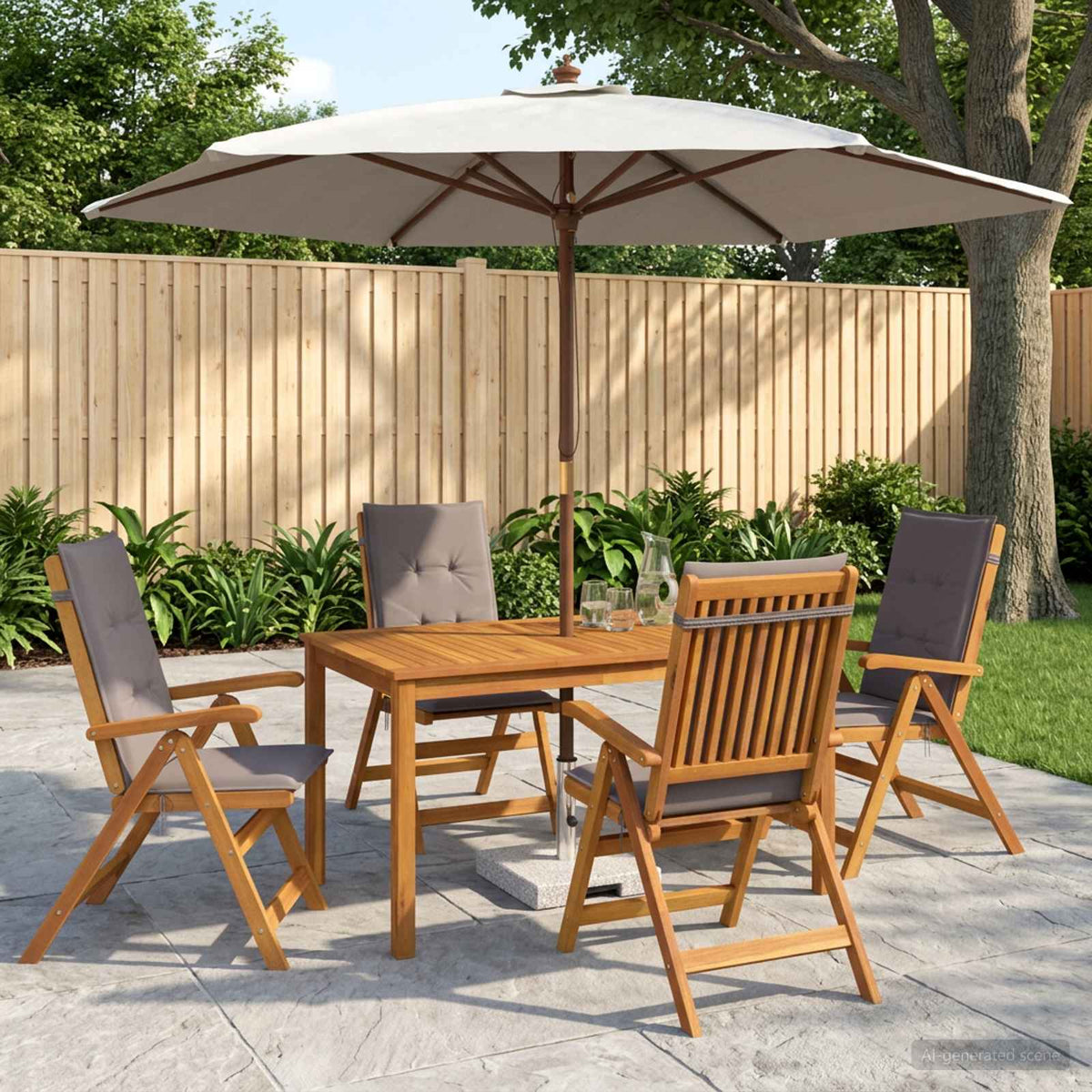 5-Piece Garden Dining Set Natural Solid Acacia Wood 4-Seater Anthracite Rectangular