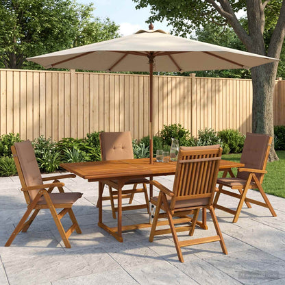 5-Piece Garden Dining Set Natural Solid Acacia Wood 4-Seater Taupe Rectangular