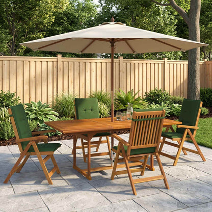 5-Piece Garden Dining Set Natural Solid Acacia Wood 4-Seater Green Rectangular