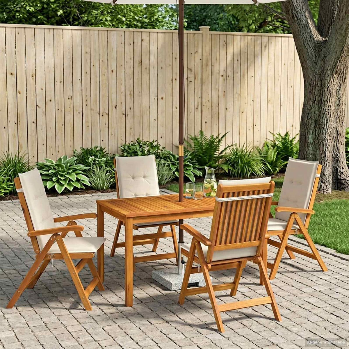 vidaXL 5-Piece Garden Dining Set 4-Seaters Cream Solid Acacia Wood 1