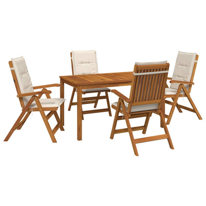 5-Piece Garden Dining Set 4-Seaters Solid Acacia Wood Cream Table + 4x chair