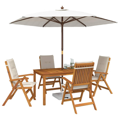 5-Piece Garden Dining Set 4-Seaters Solid Acacia Wood Cream Table + 4x chair