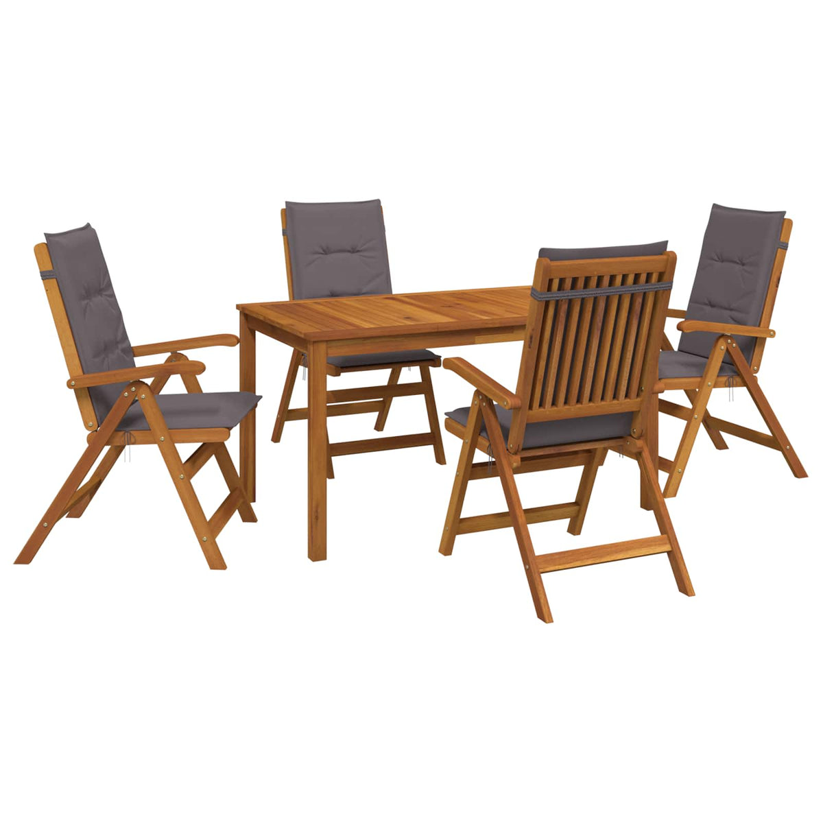 5-Piece Garden Dining Set 4-Seaters Solid Acacia Wood Anthracite Table + 4x chair