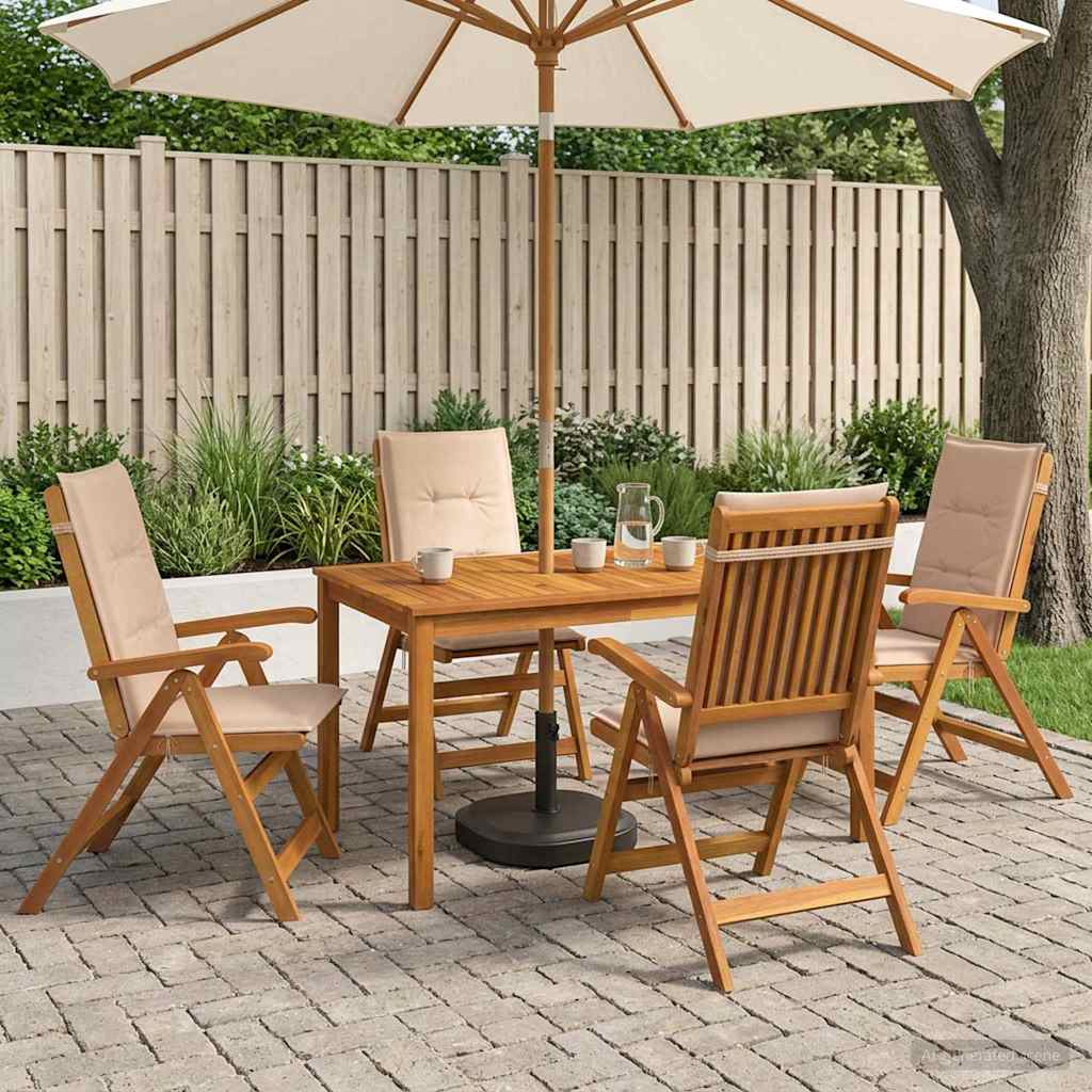 5-Piece Garden Dining Set 4-Seaters Solid Acacia Wood Beige Table + 4x chair