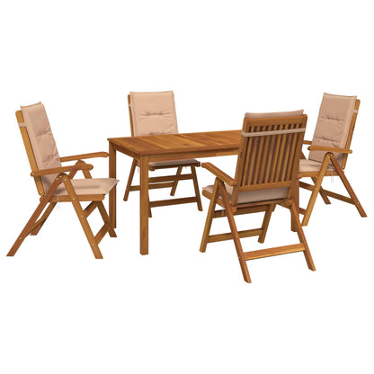5-Piece Garden Dining Set 4-Seaters Solid Acacia Wood Beige Table + 4x chair