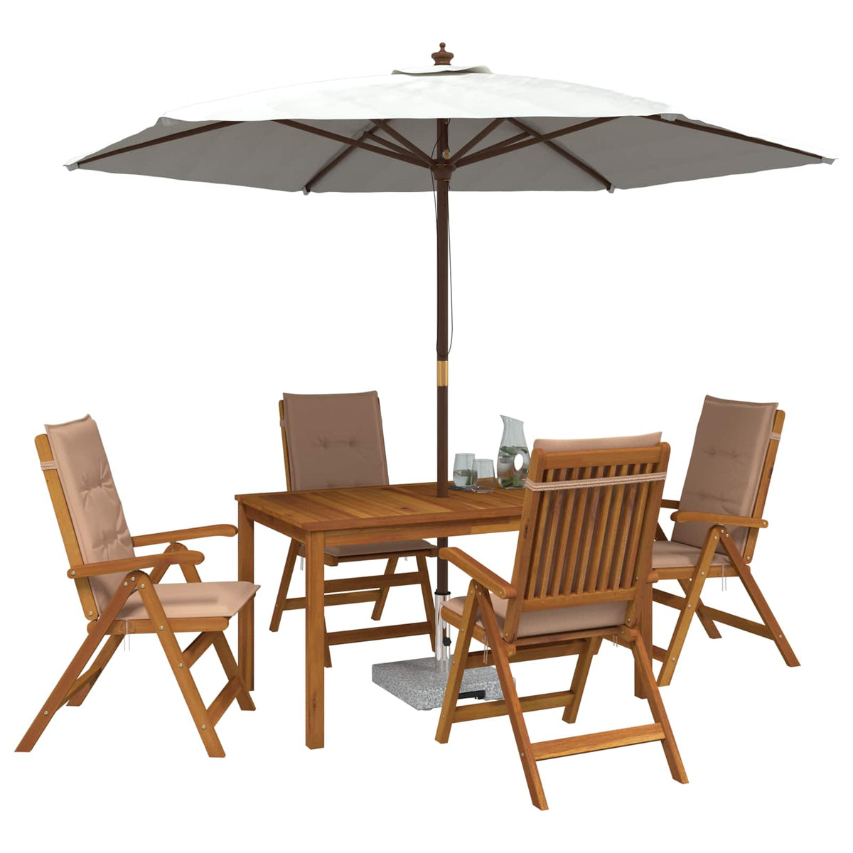 5-Piece Garden Dining Set 4-Seaters Solid Acacia Wood Beige Table + 4x chair