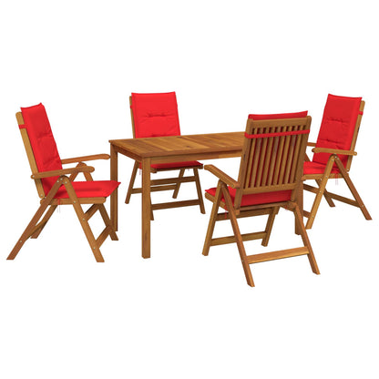 vidaXL 5-Piece Garden Dining Set 4-Seaters Red Solid Acacia Wood 2
