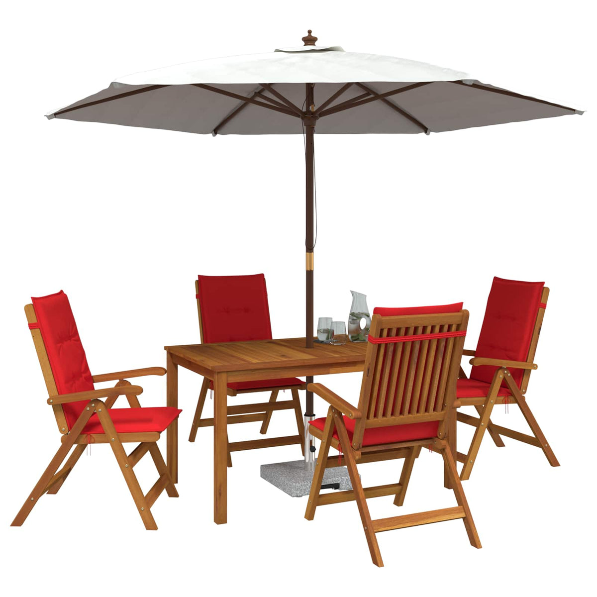 vidaXL 5-Piece Garden Dining Set 4-Seaters Red Solid Acacia Wood 3