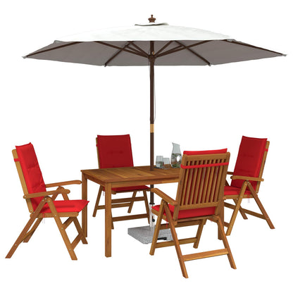 5-Piece Garden Dining Set 4-Seaters Solid Acacia Wood Red Table + 4x chair