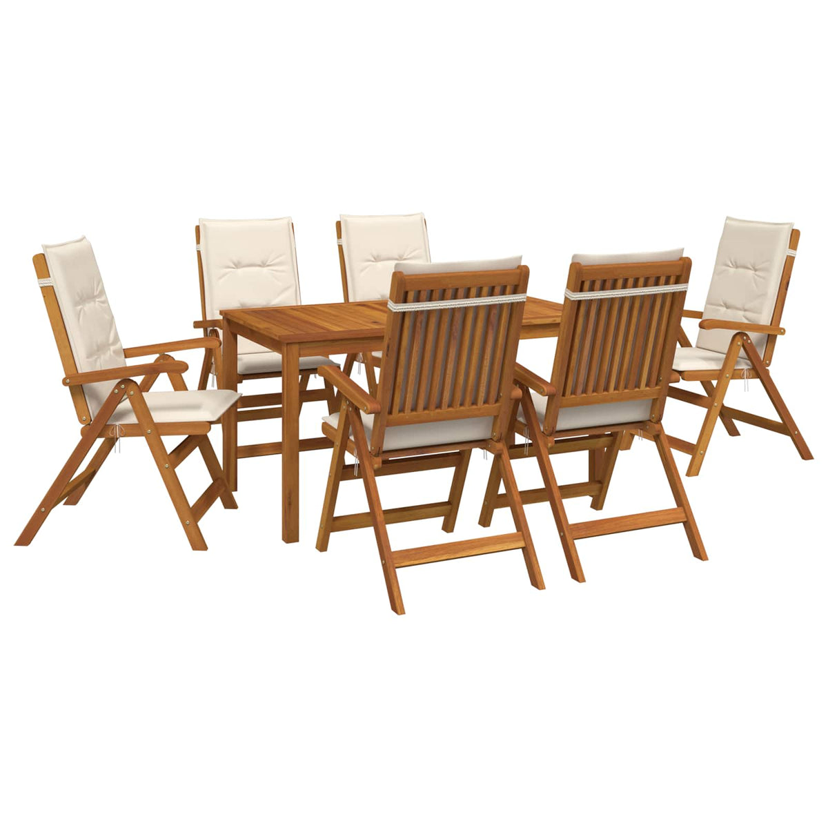 5-Piece Garden Dining Set 4-Seaters Solid Acacia Wood Cream Table + 6x chair