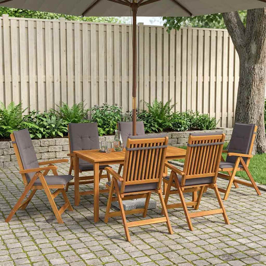 7-Piece Garden Dining Set Natural Solid Acacia Wood with anthracite cushion 6