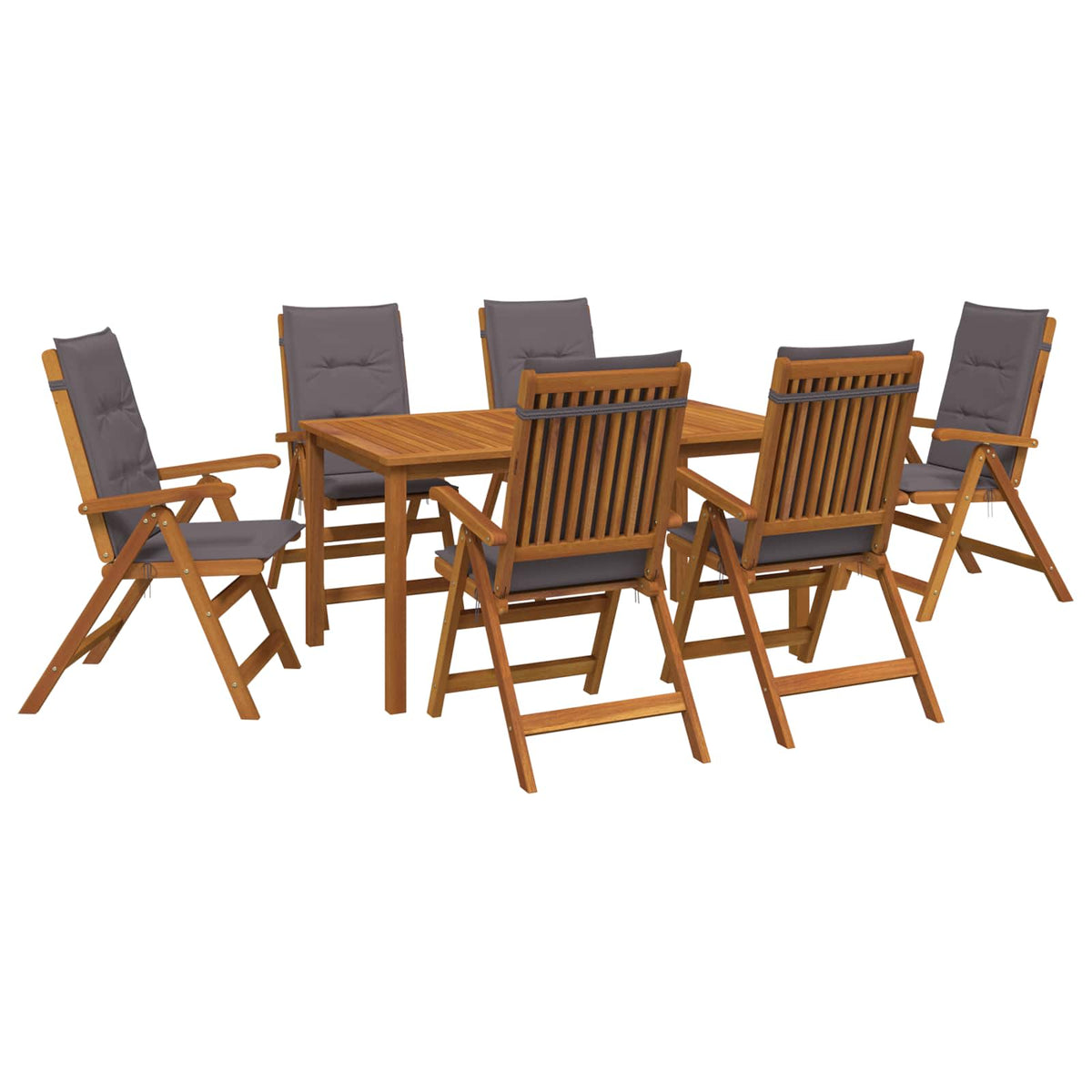 7-Piece Garden Dining Set Natural Solid Acacia Wood with anthracite cushion 6