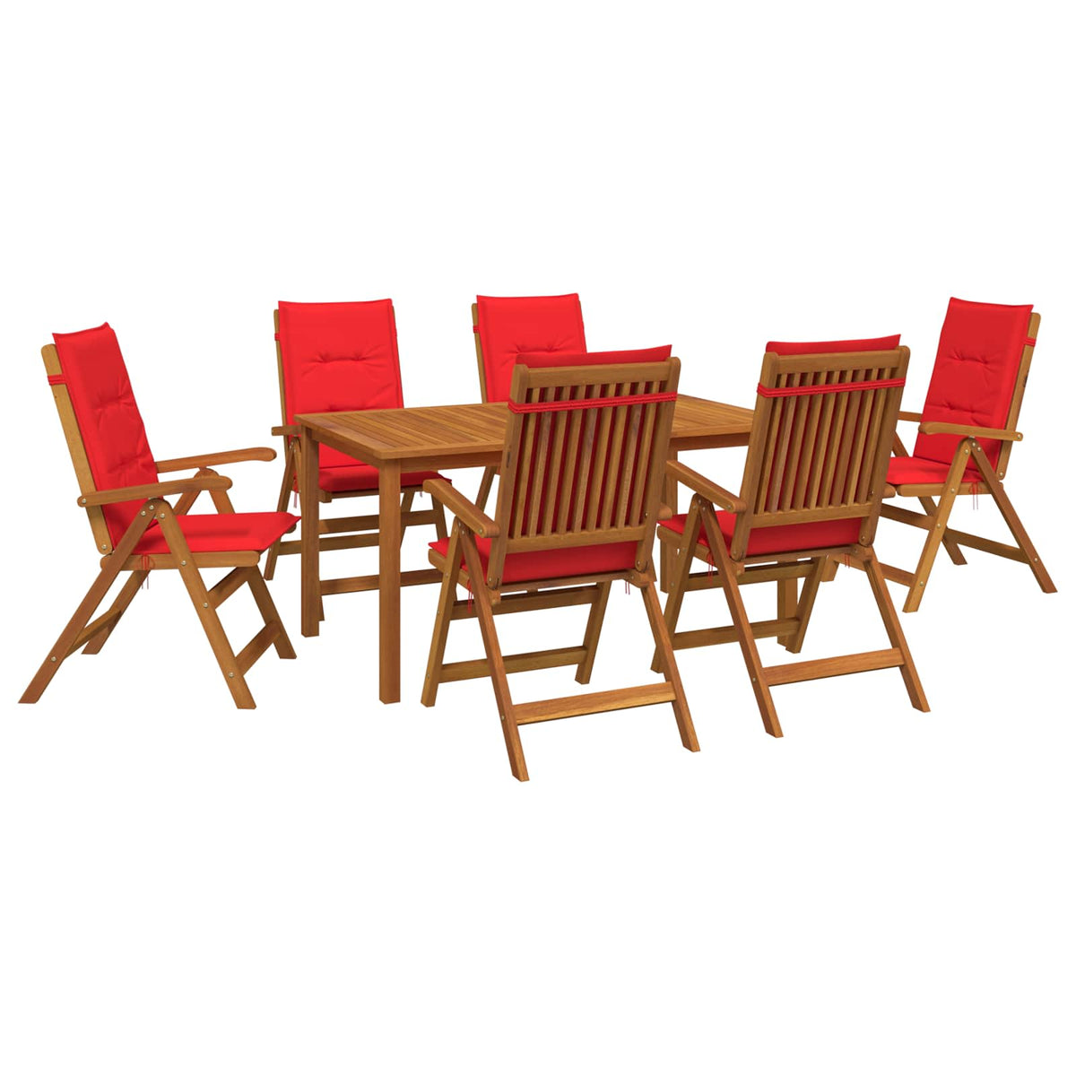 7-Piece Garden Dining Set Natural Solid Acacia Wood with red cushion 6