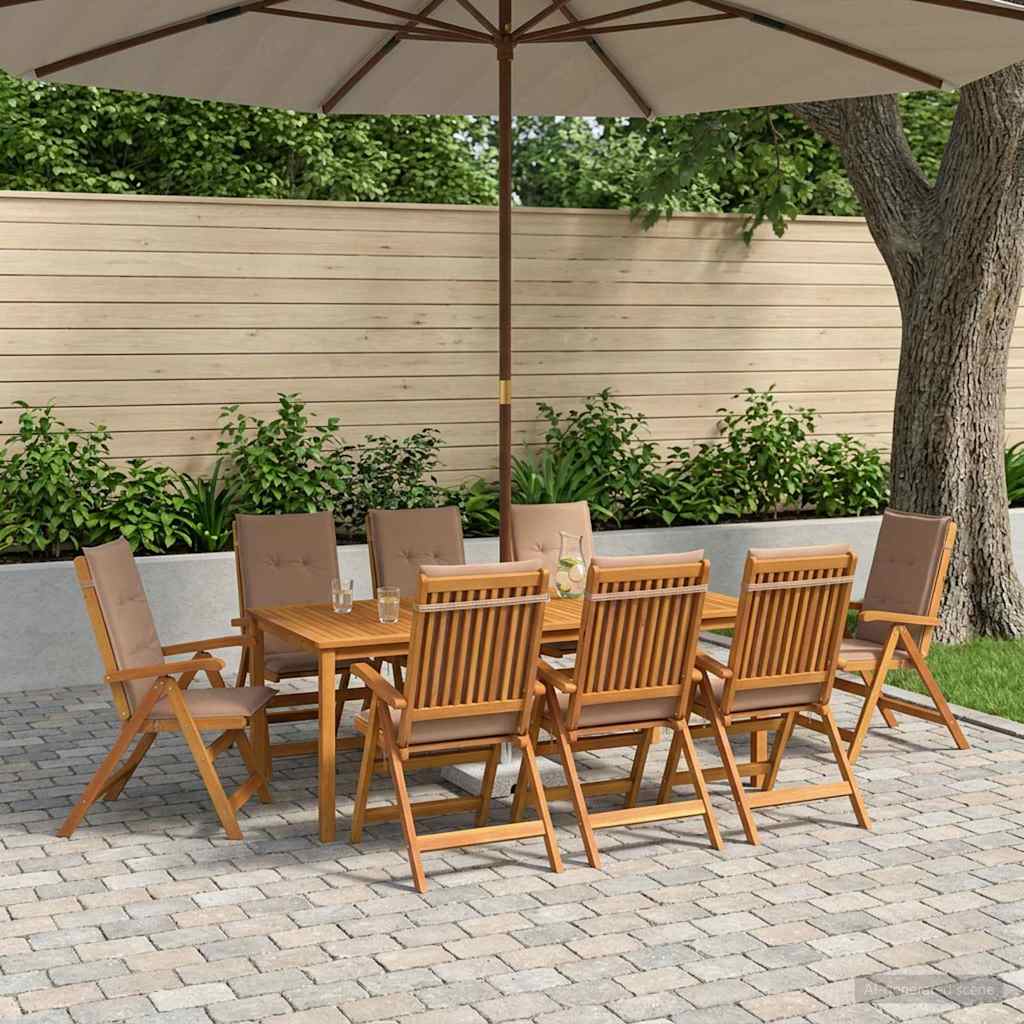 7-Piece Garden Dining Set Natural Solid Acacia Wood with taupe cushion 8