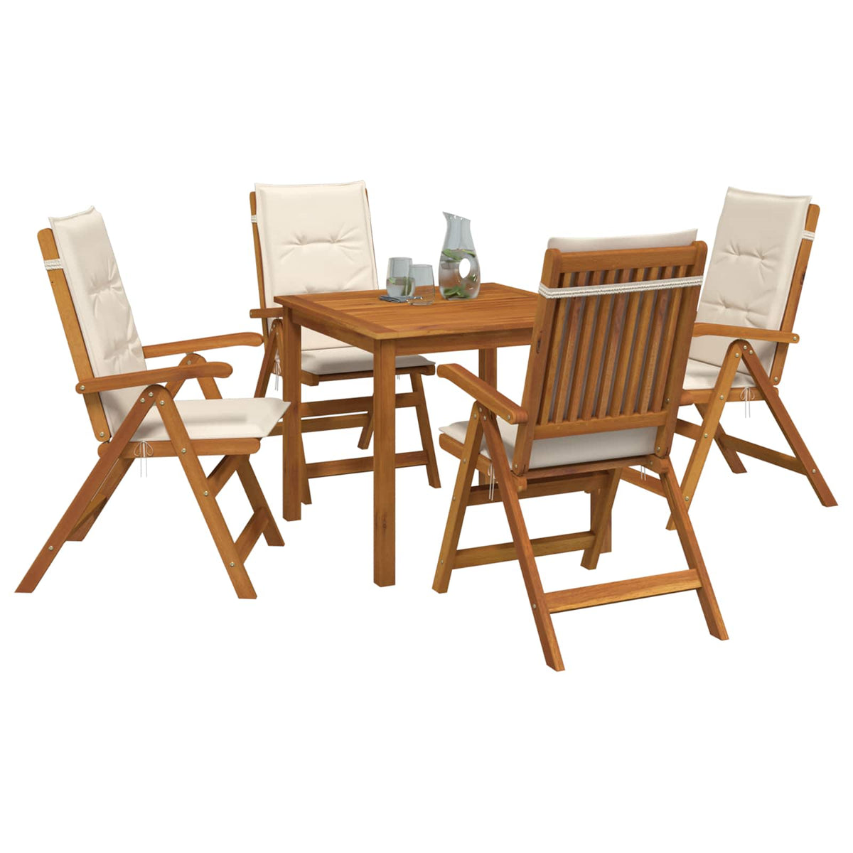 vidaXL 5-Piece Garden Dining Set 4-Seaters Cream Solid Acacia Wood 3