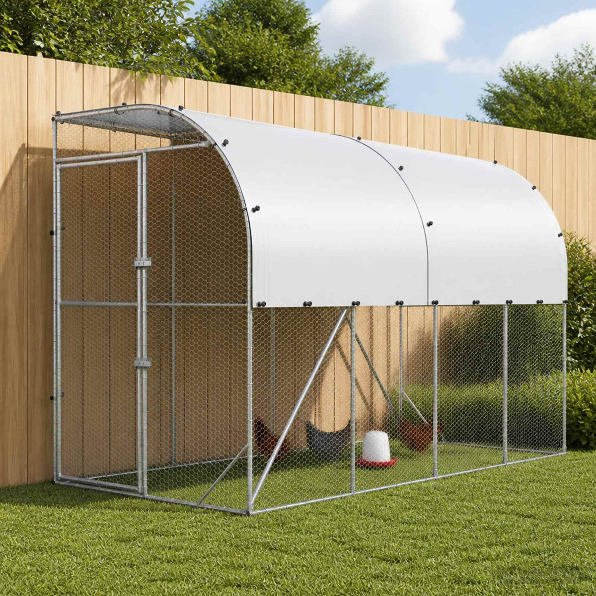 vidaXL Against Wall Chicken Coop Silver with Roof