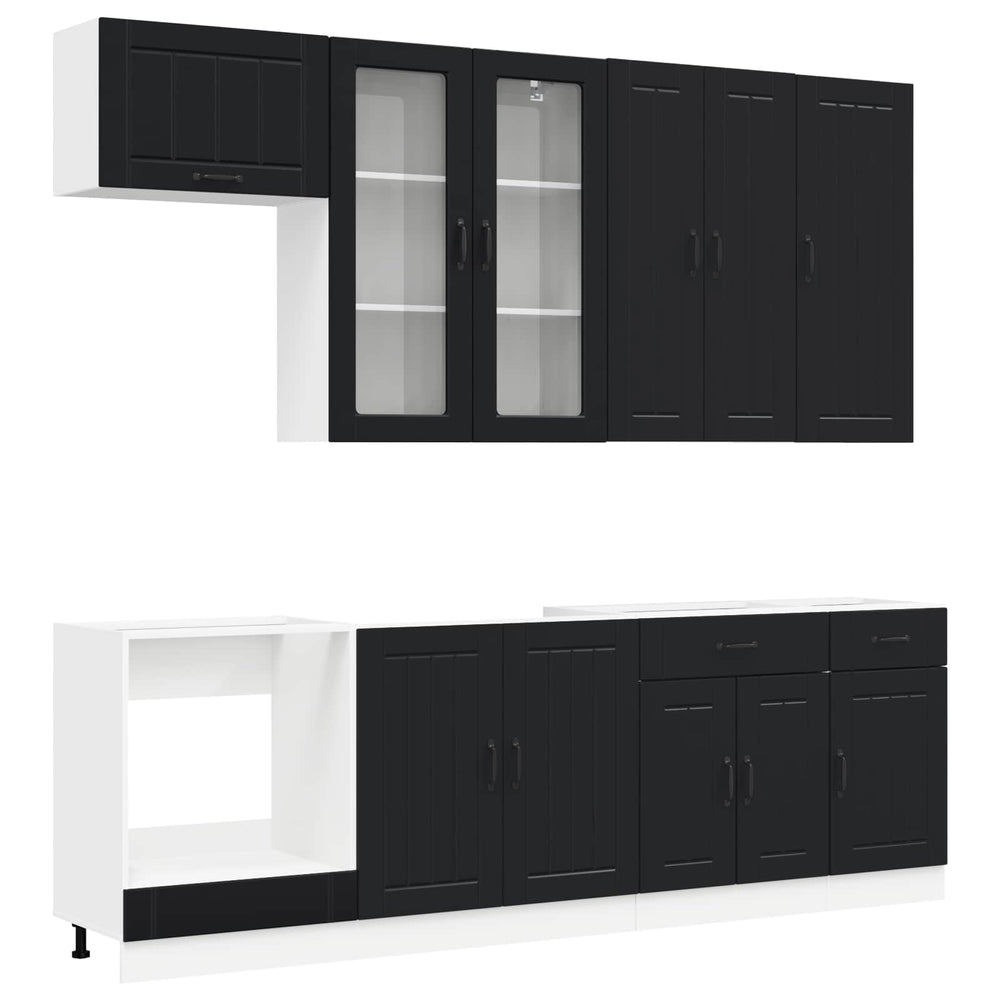 vidaXL Kitchen Unit LUCCA 8 pcs Black Engineered Wood