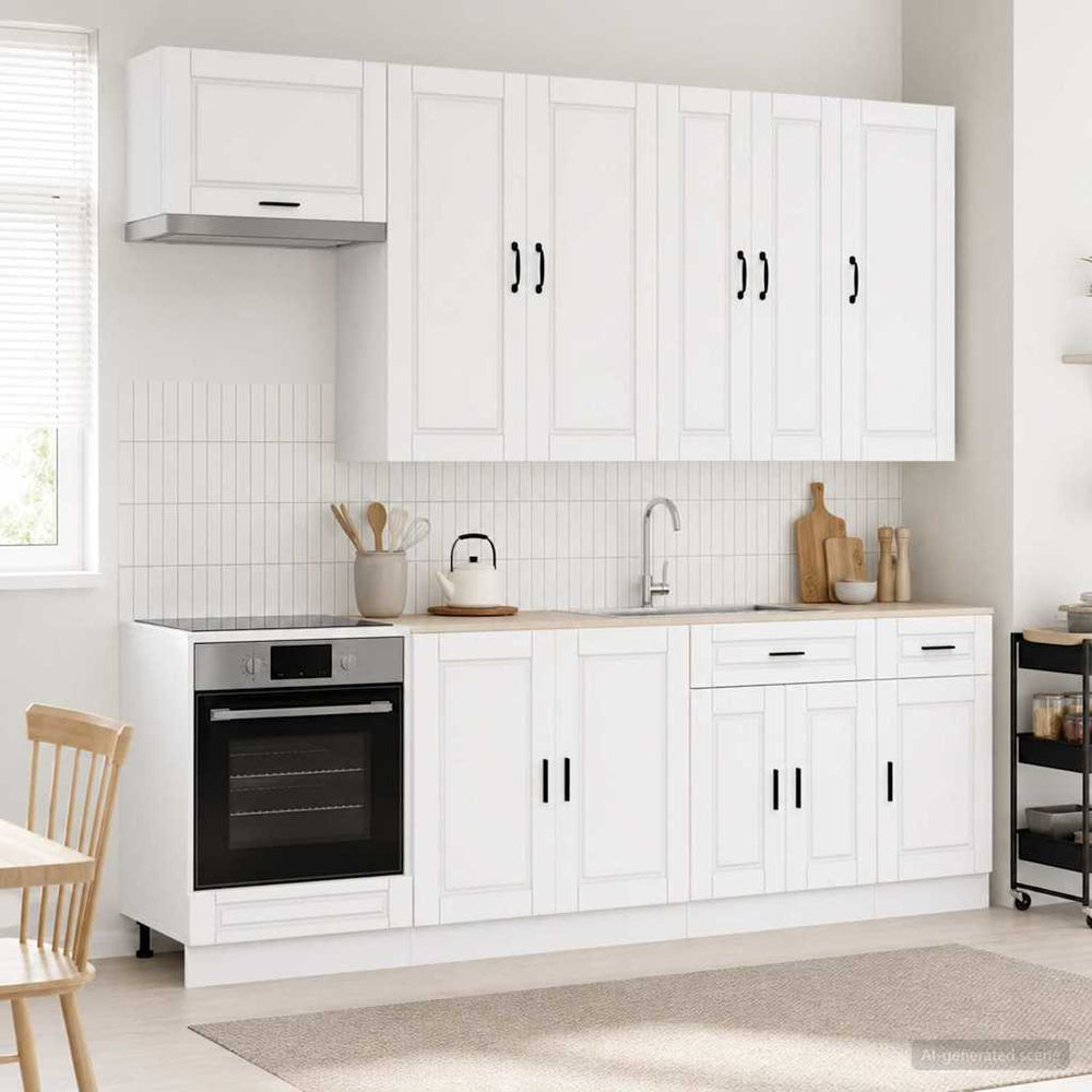 vidaXL Kitchen Unit PORTO 8 pcs White Engineered Wood