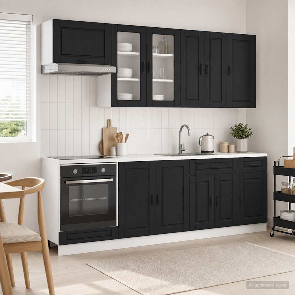 vidaXL Kitchen Unit PORTO 8 pcs Black Engineered Wood 1