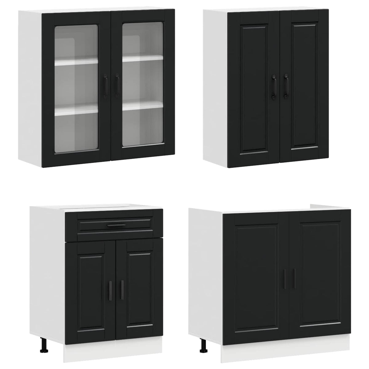 Kitchen Unit PORTO 8 pcs Engineered Wood Black 80 cm