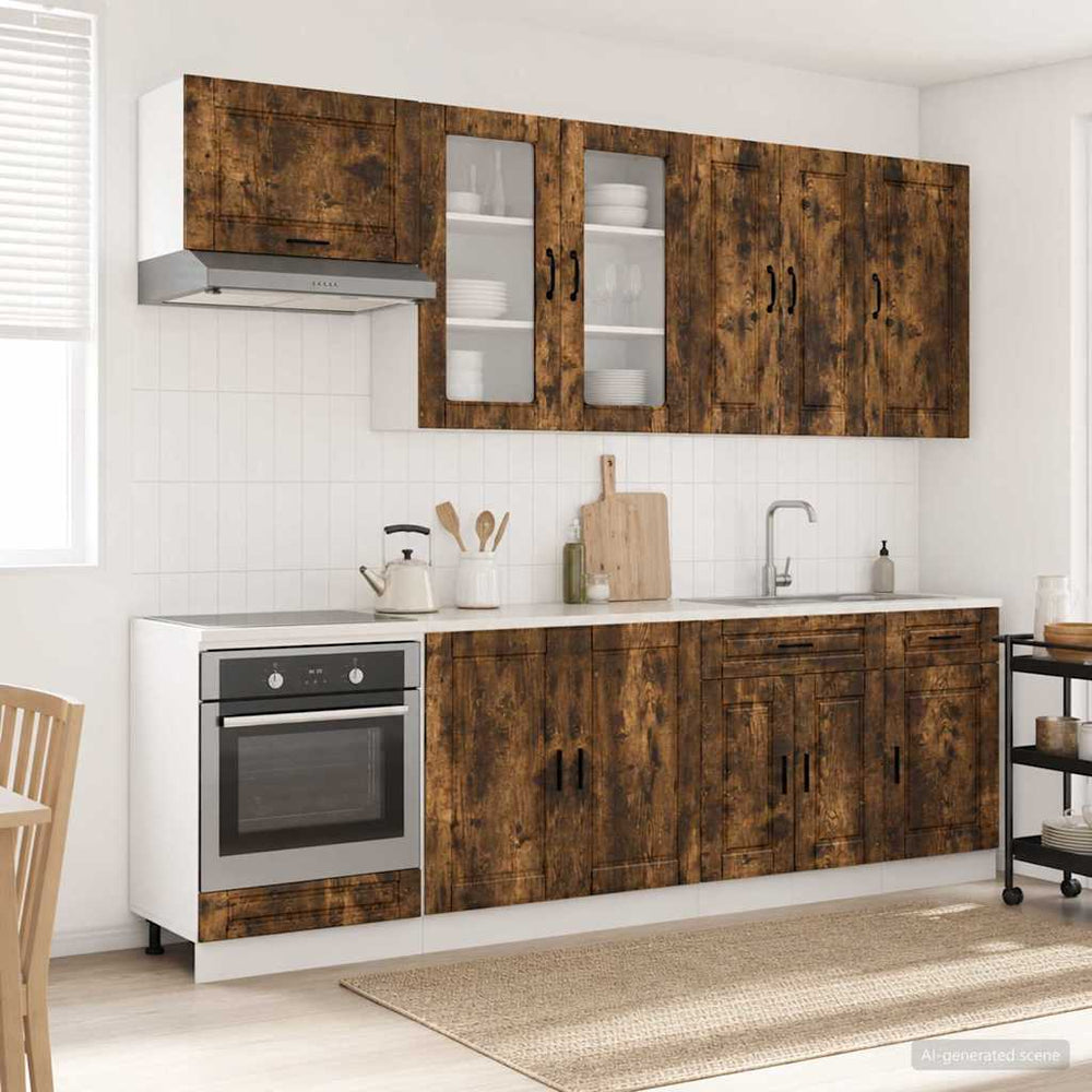 vidaXL Kitchen Unit PORTO 8 pcs Smoked Oak Engineered Wood