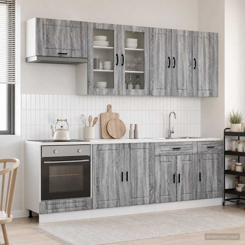 vidaXL Kitchen Unit PORTO 8 pcs Grey Sonoma Engineered Wood 1
