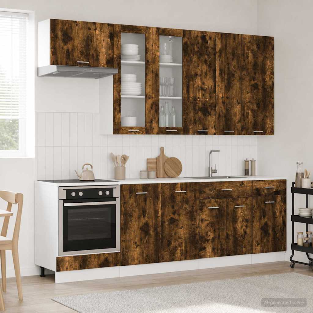 vidaXL Kitchen Unit LYON 8 pcs Smoked Oak Engineered Wood 1