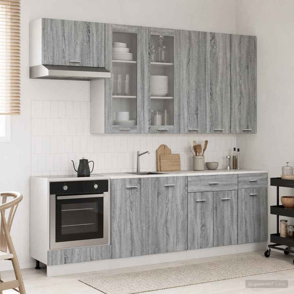 vidaXL Kitchen Unit LYON 8 pcs Grey Sonoma Engineered Wood