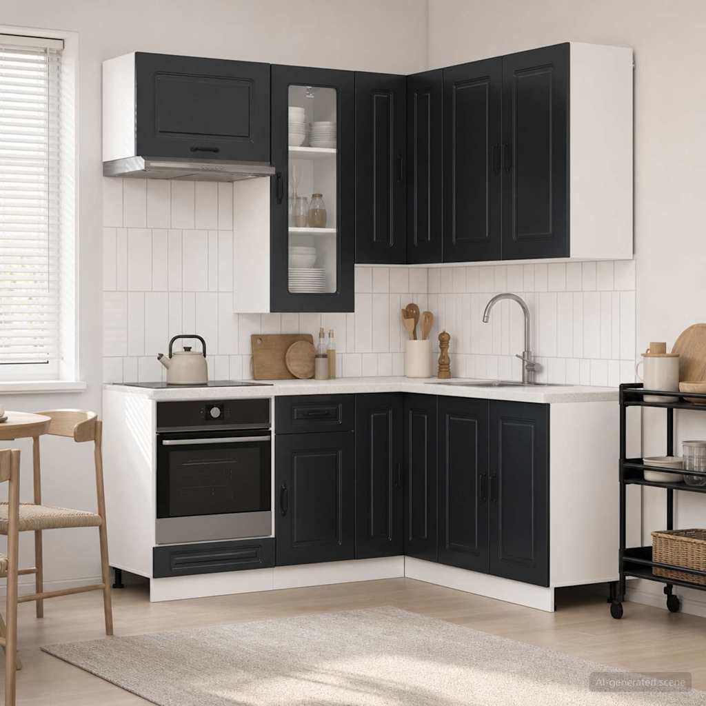 vidaXL Kitchen Unit KALMAR 8 pcs Black Engineered Wood 1