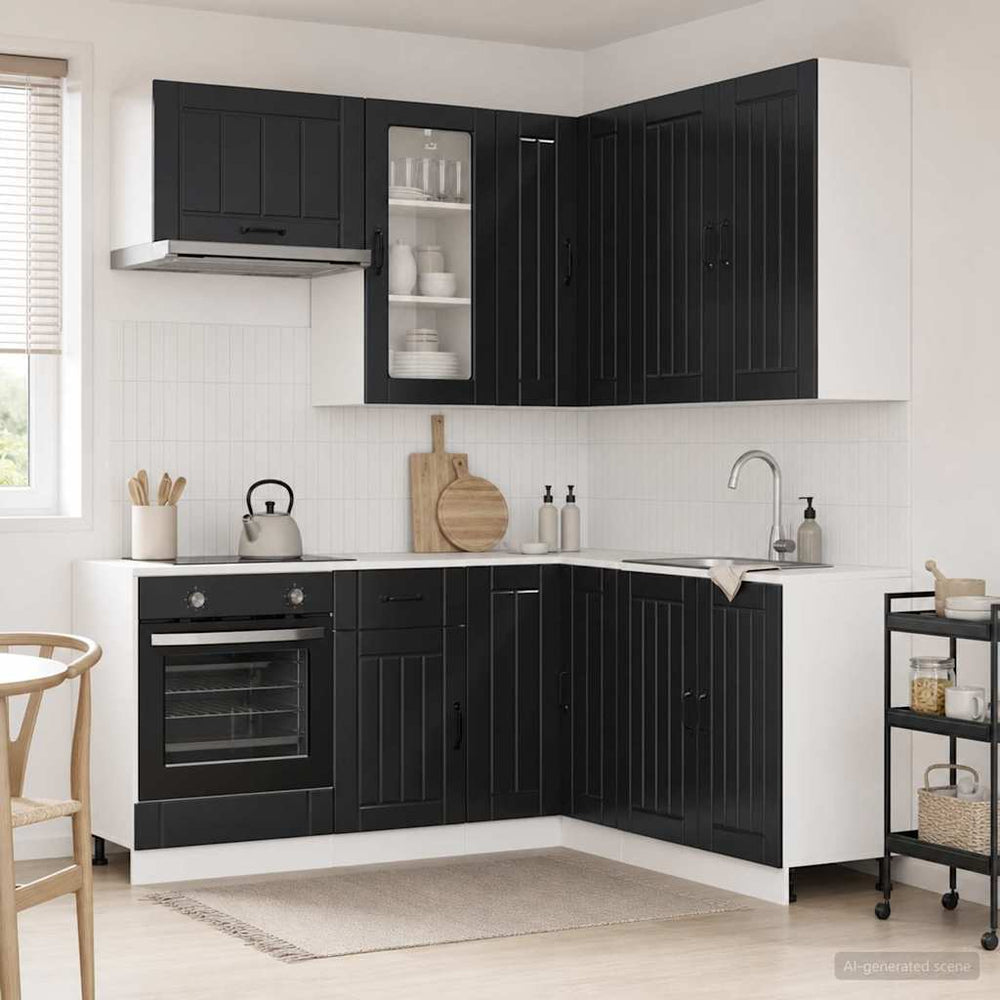 vidaXL Kitchen Unit LUCCA 8 pcs Black Engineered Wood