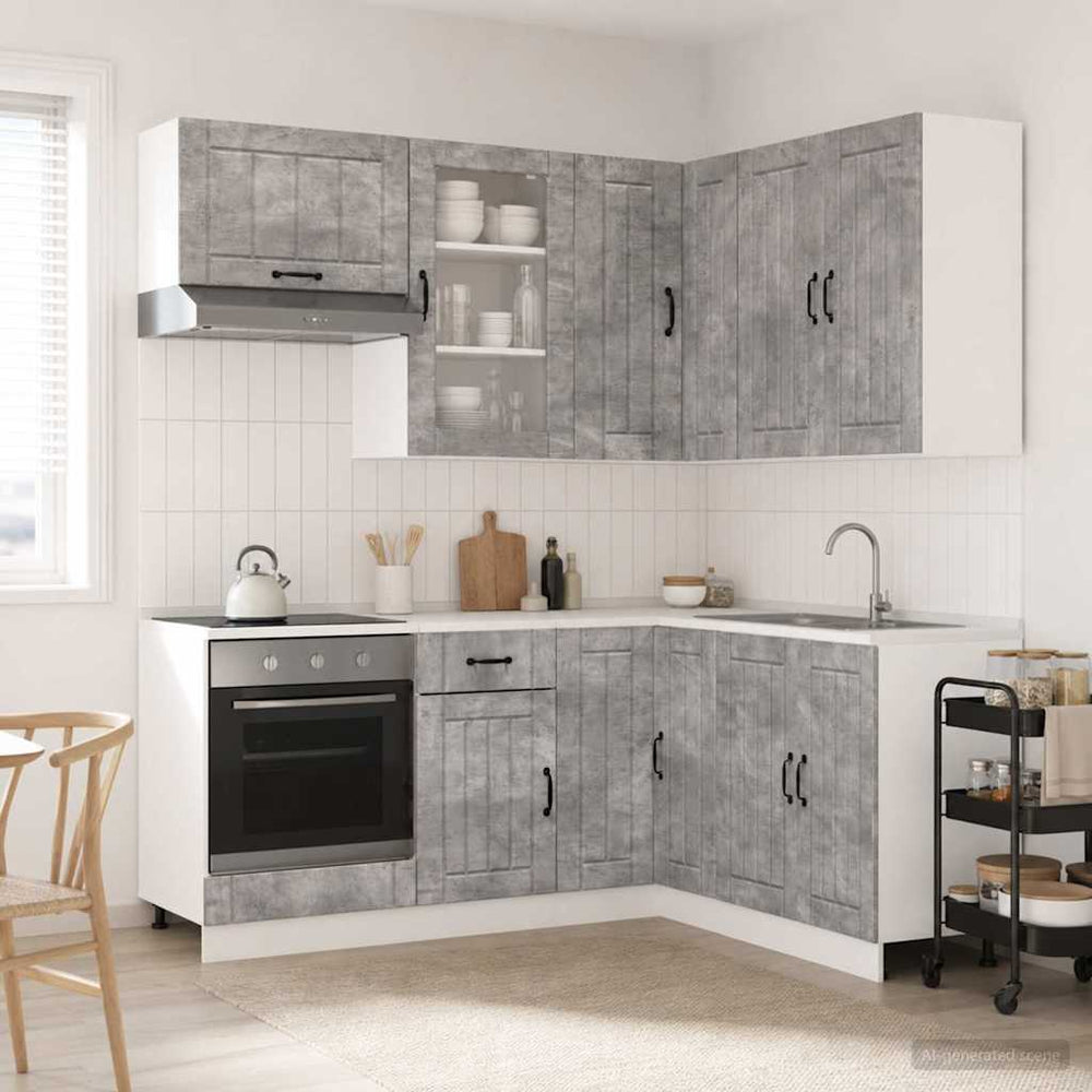 vidaXL Kitchen Unit LUCCA 8 pcs Concrete Grey Engineered Wood