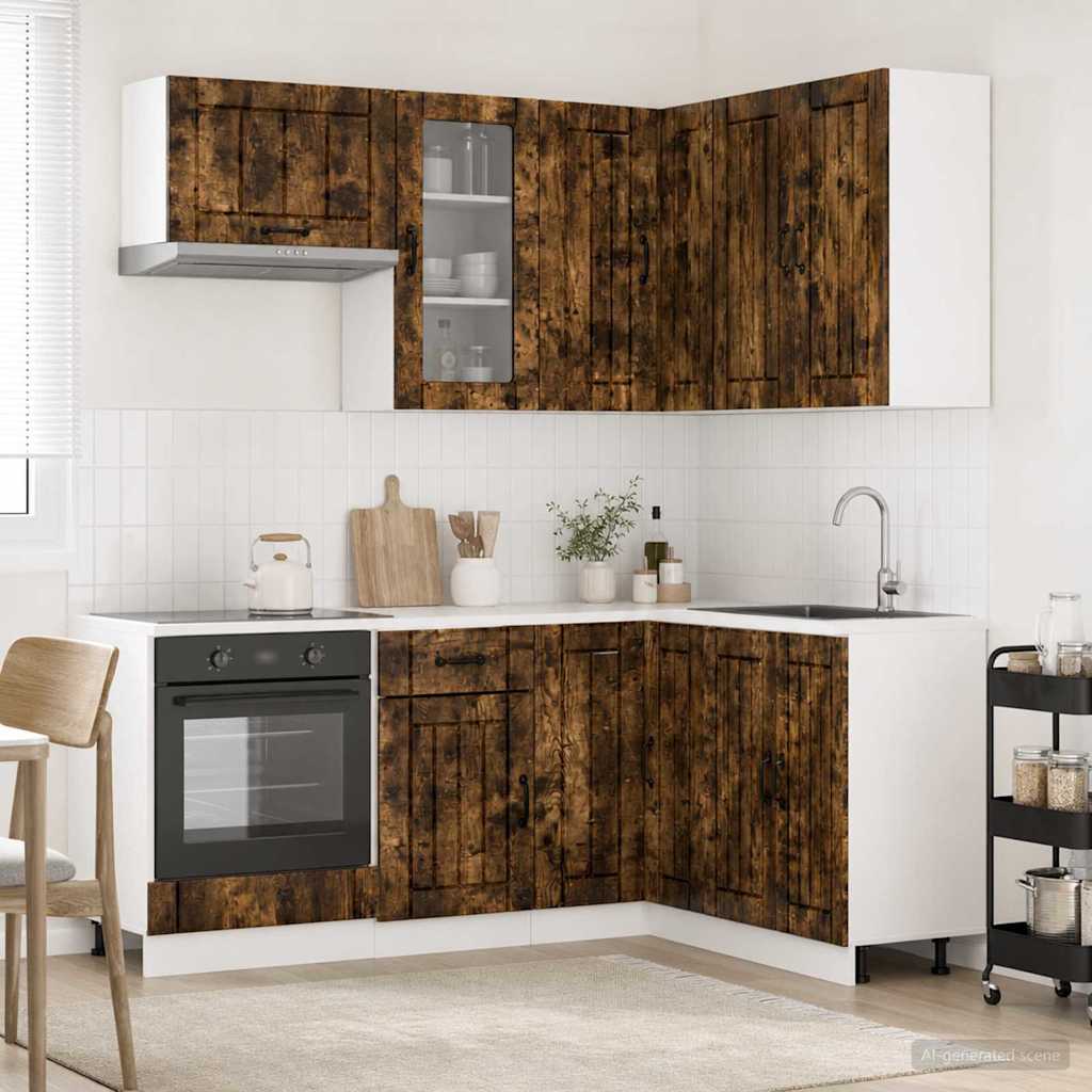 vidaXL Kitchen Unit LUCCA 8 pcs Smoked Oak Engineered Wood 1