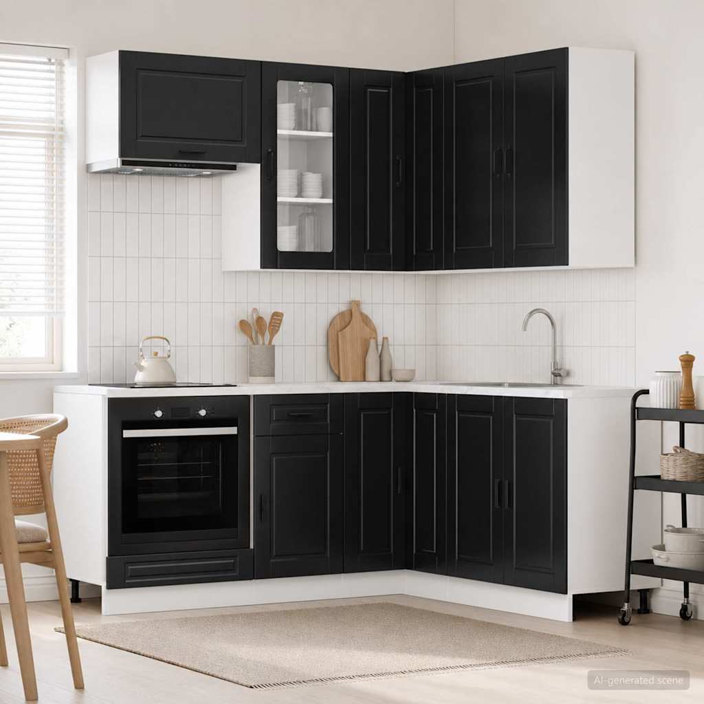 vidaXL Kitchen Unit PORTO 8 pcs Black Engineered Wood 1