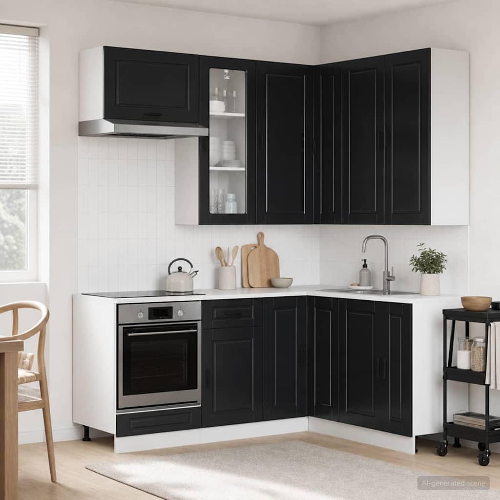 Kitchen Unit PORTO 8 pcs Engineered Wood Black 100 cm