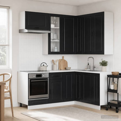 Kitchen Unit PORTO 8 pcs Engineered Wood Black 100 cm