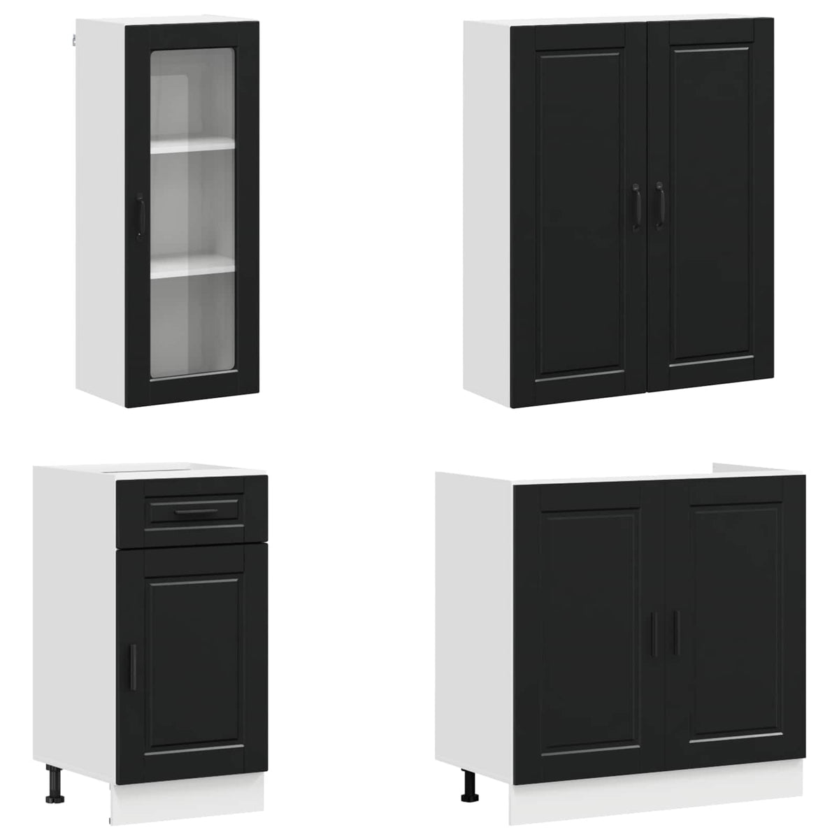 Kitchen Unit PORTO 8 pcs Engineered Wood Black 100 cm